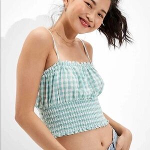 American Eagle Gingham Smocked Cami Crop Top